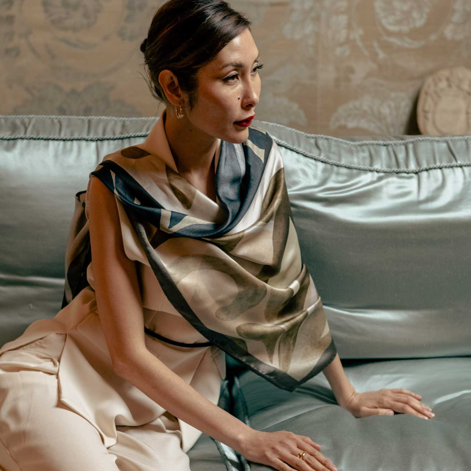 Extra Large Steel Blue Silk Square Scarf