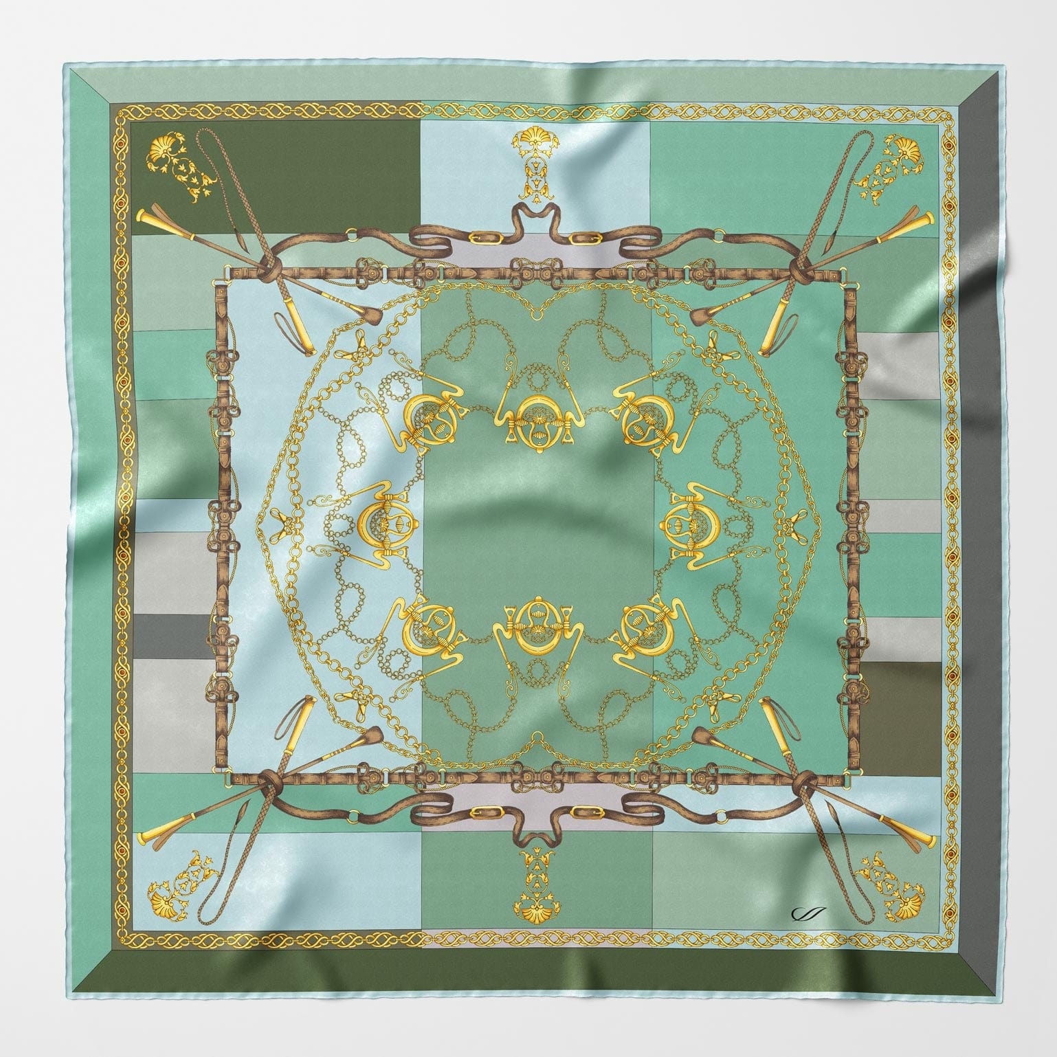 womens luxury green equestrian italian silk scarf