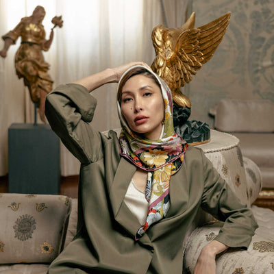 Women's luxury square silk head scarf made in Italy