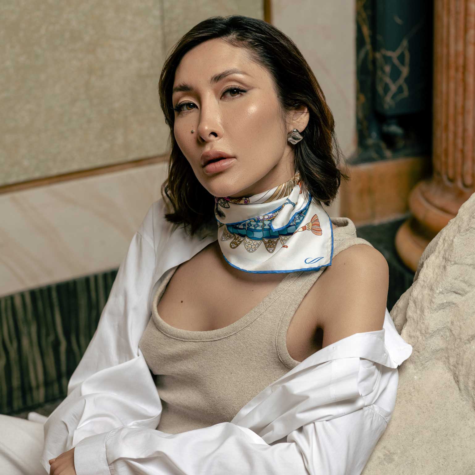 Women's luxury hand rolled Italian silk bandana scarf