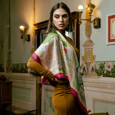 Green and Magenta Silk Square Scarf