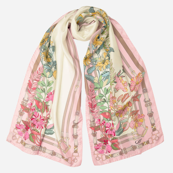 Italian Pink Floral Long Silk Scarf