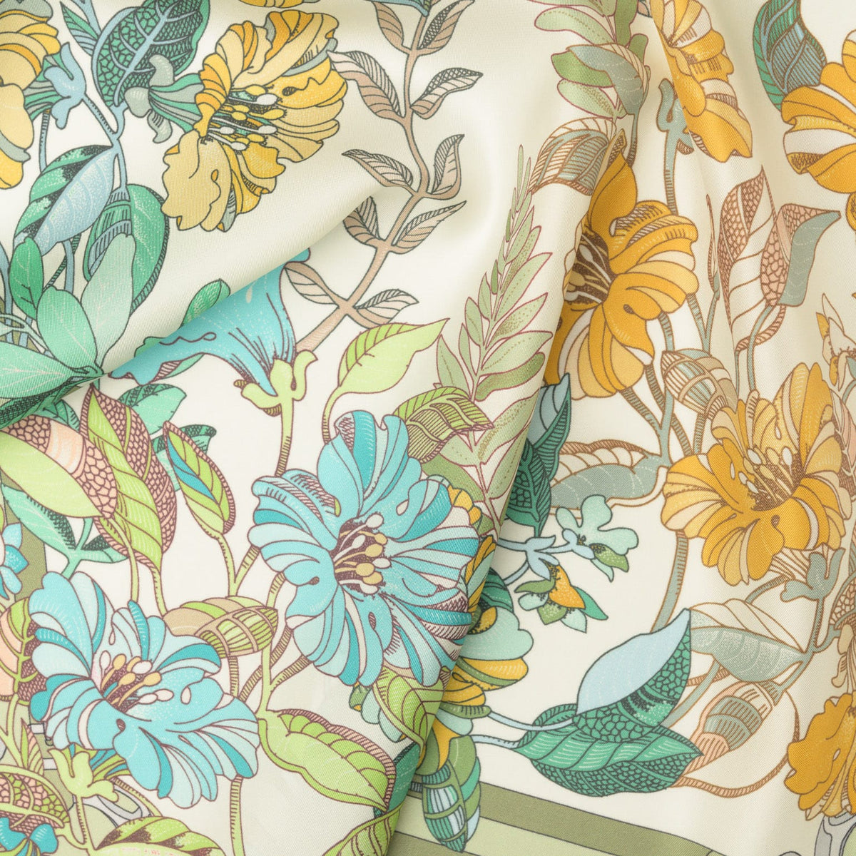Italian Green Floral Long Silk Scarf