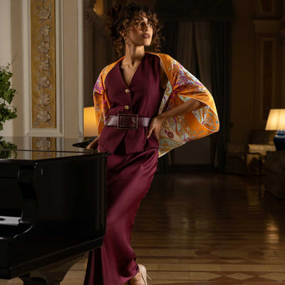 Women's luxury designer handmade Italian silk scarf