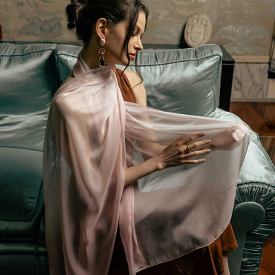Luxury pink sheer silk evening scarf shawl