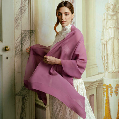 Plum Large Silk Georgette Wrap Shawl