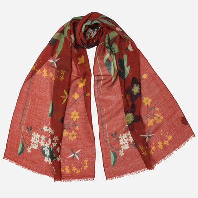 Red Floral Italian Wool Scarf