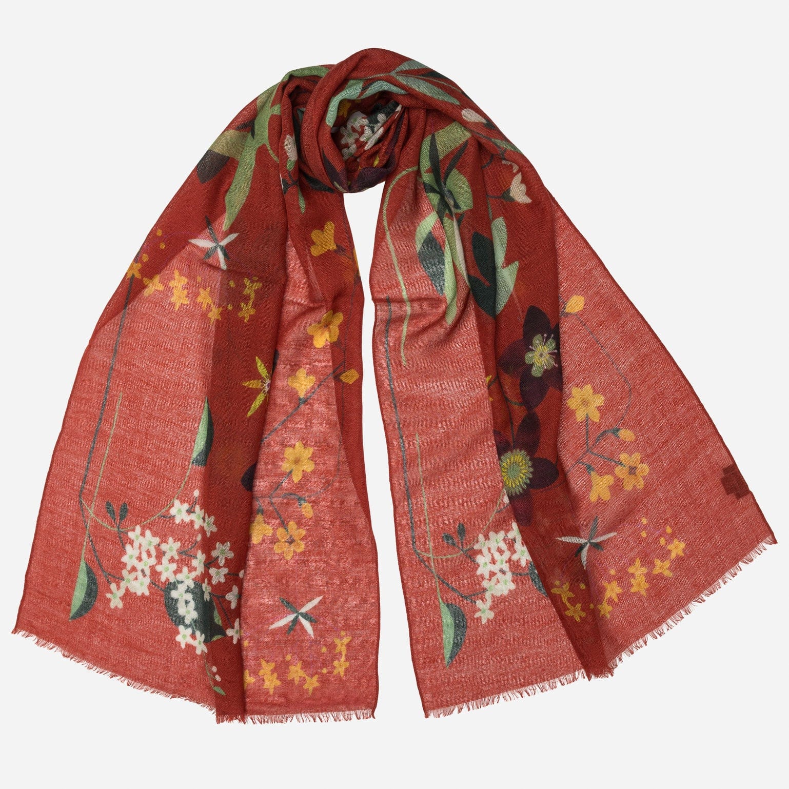 Red Floral Italian Wool Scarf
