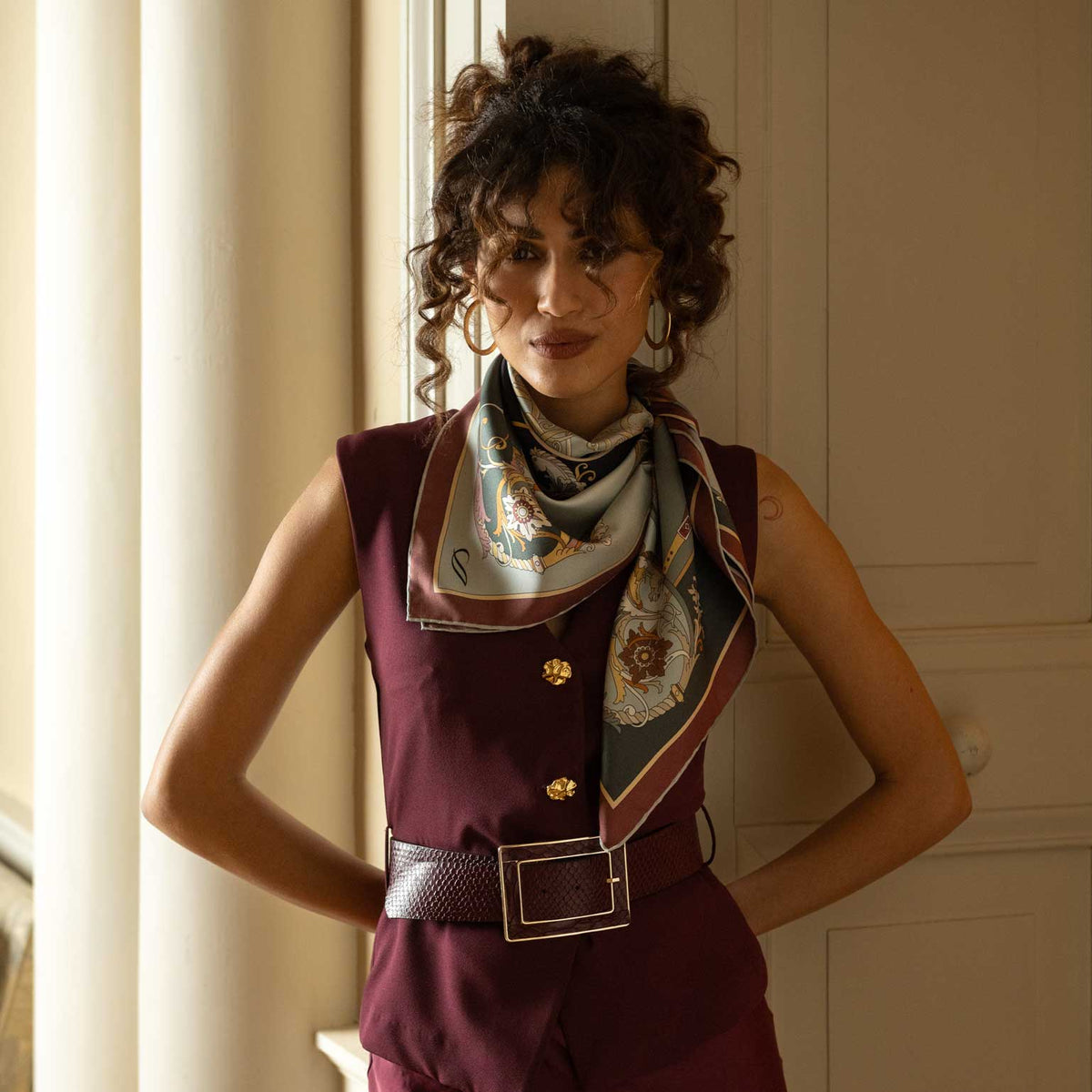 Women's Italian Green Silk Square Scarf