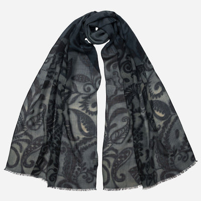 Italian Designer Wool Scarf - Steel Blue