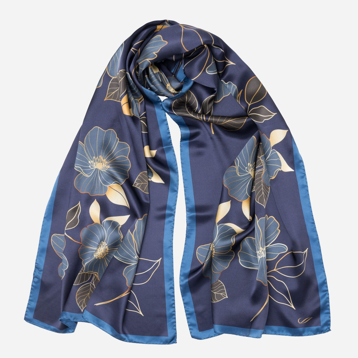 Italian Silk Satin Evening Shawl - Navy