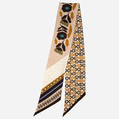 Italian Skinny Silk Scarf Floral Neutrals
