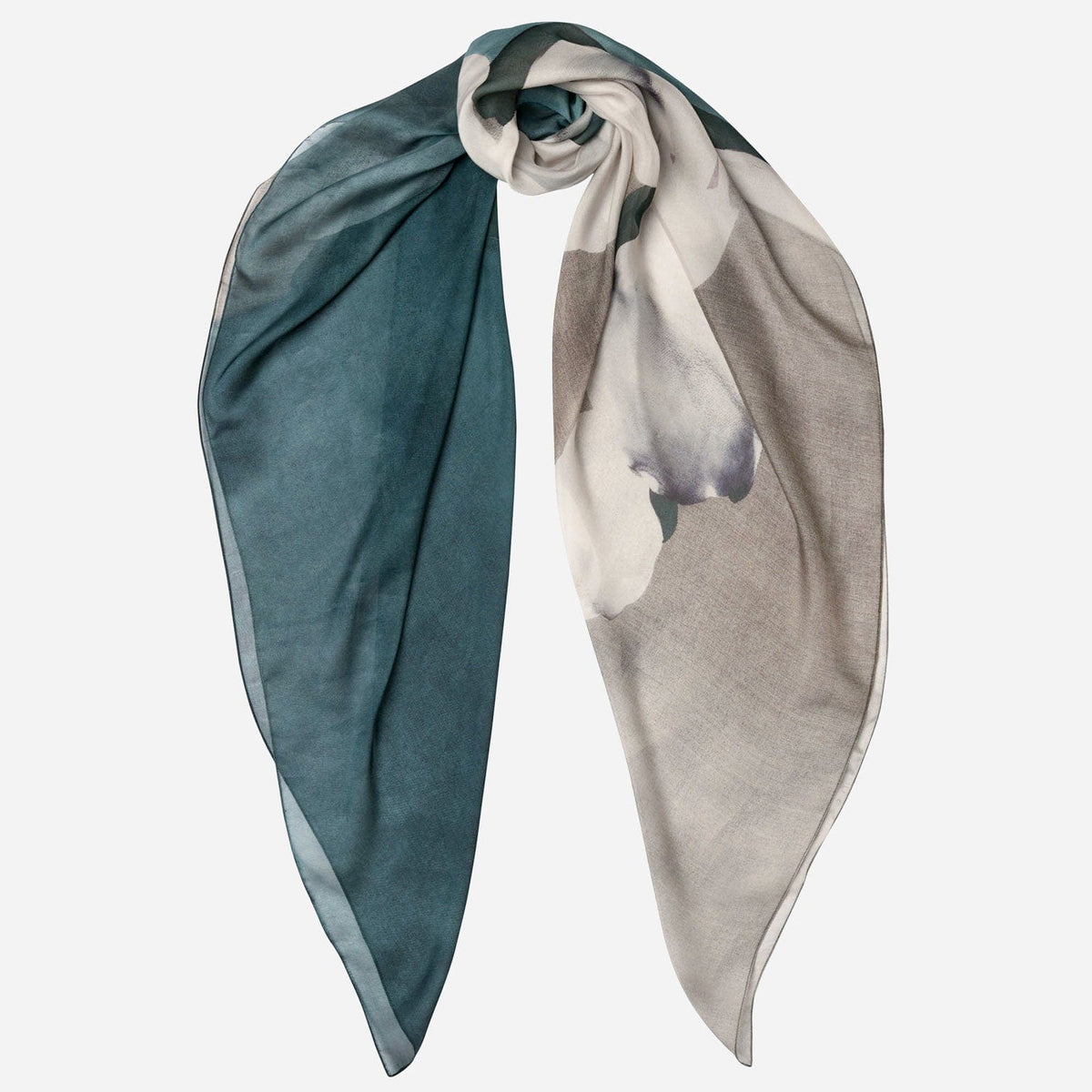 Extra Large Teal Floral Silk Square Scarf