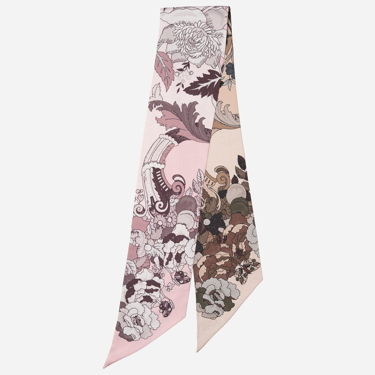 Italian Skinny Silk Scarf Floral Pink