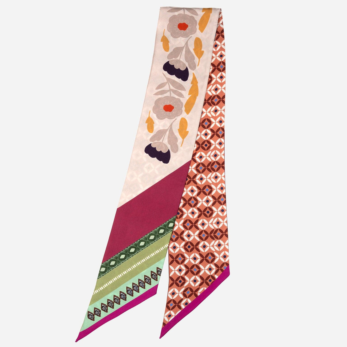 Italian Skinny Silk Scarf Pink Floral