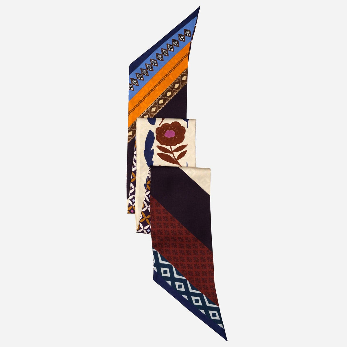Italian Skinny Silk Scarf Floral Plum