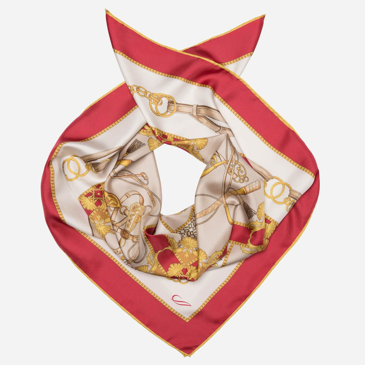 Red Equestrian Print Italian Silk Scarf