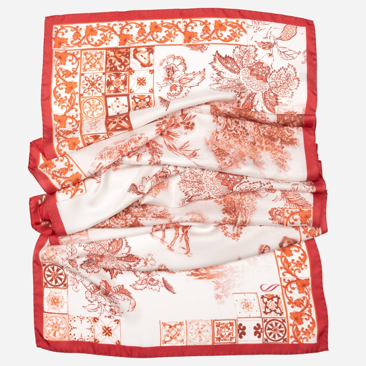 Women's Red Toile de Jouy Italian Silk Scarf