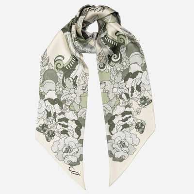Sage Green Floral Italian Skinny Silk Scarf