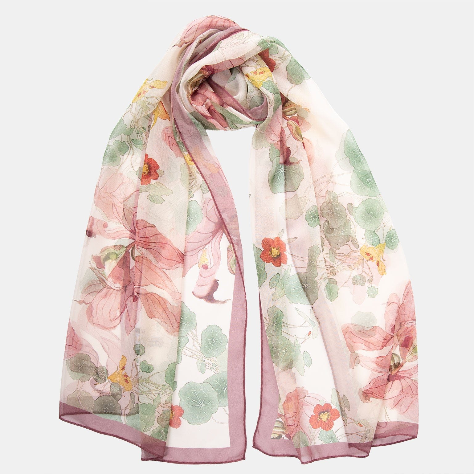 Antique rose floral print Italian silk scarf