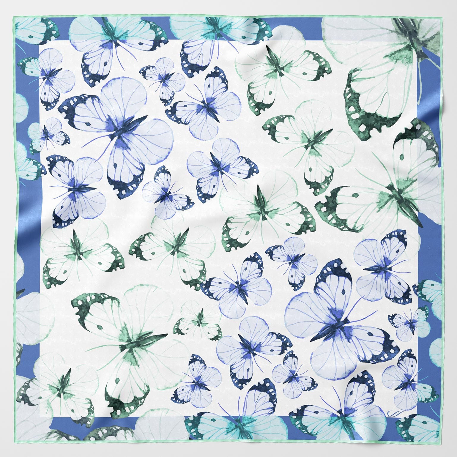 Aqua Butterfly Print Silk Square Scarf