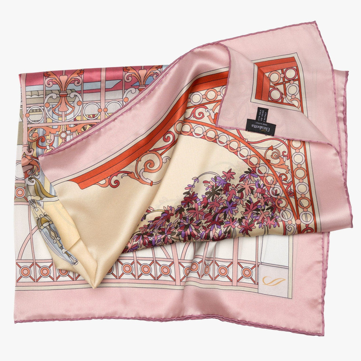 Pink Garden Design Italian Silk Square Scarf