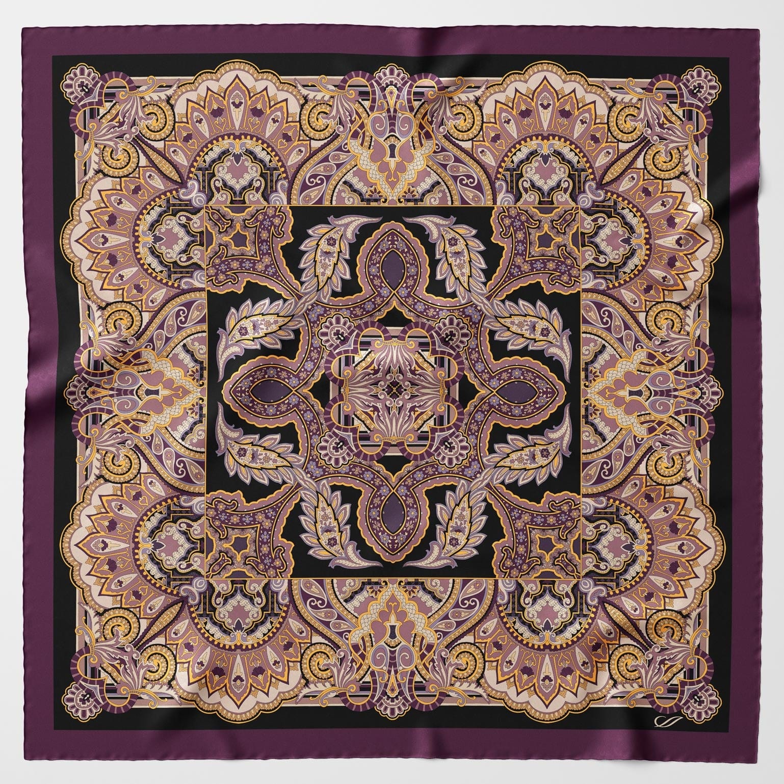 Italian Silk Satin Equestrian Square Scarf - Plum