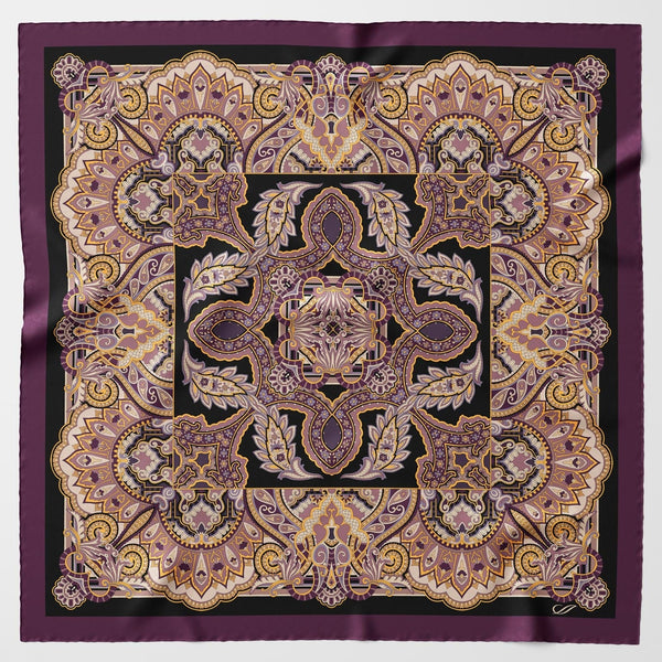 Italian Silk Satin Equestrian Square Scarf - Plum