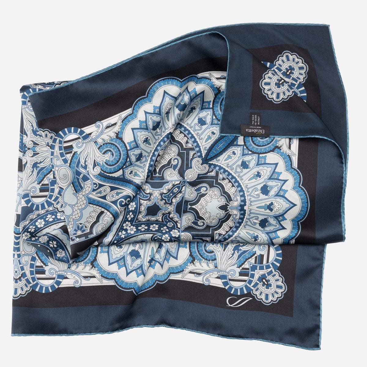 Italian Silk Satin Equestrian Square Scarf - Blue