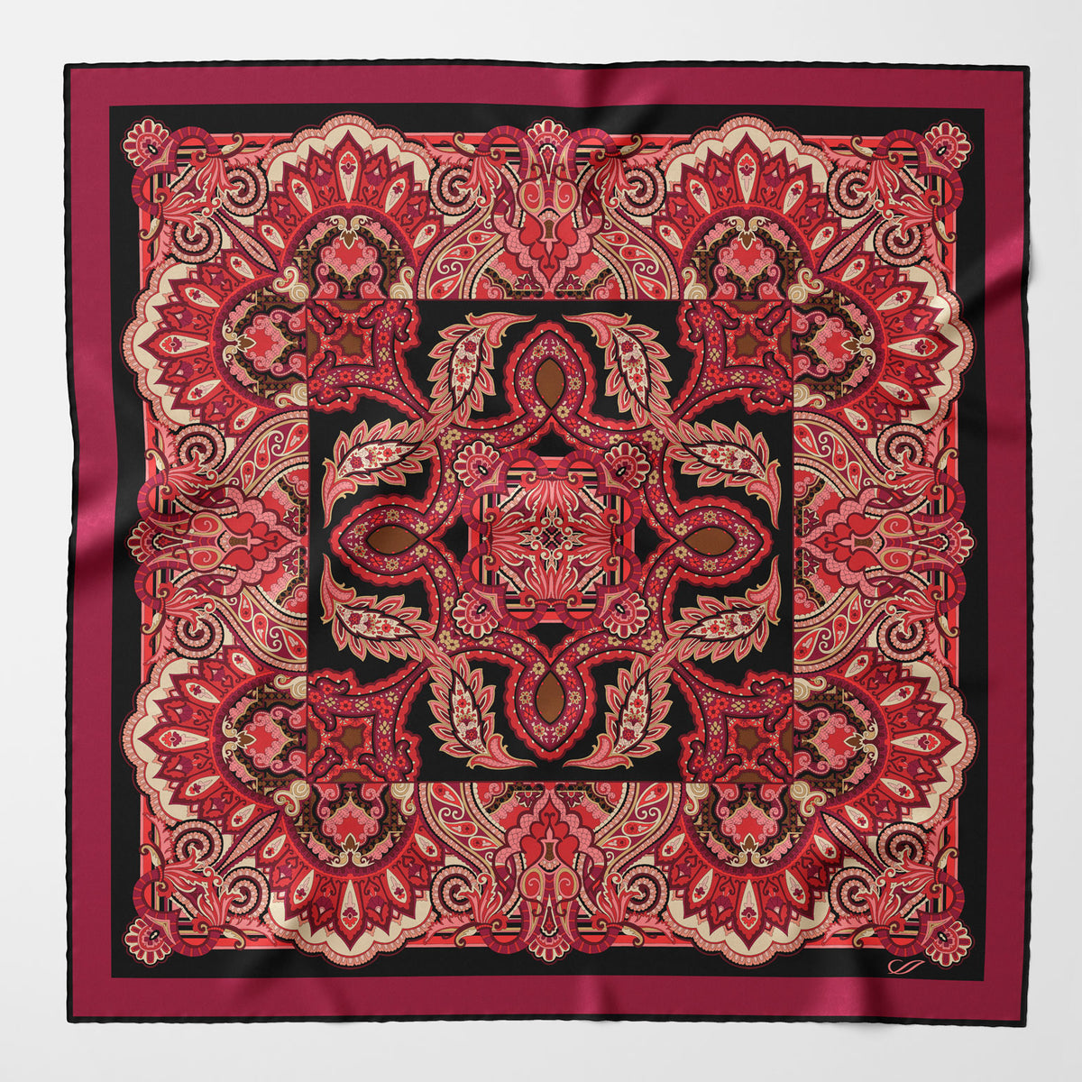 Italian Red Silk Paisley Square Scarf