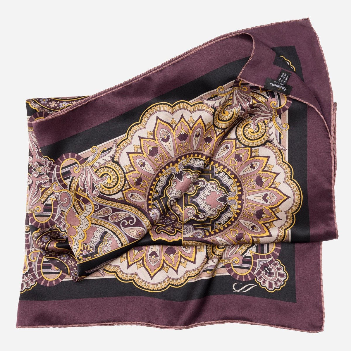 Italian Silk Satin Equestrian Square Scarf - Plum