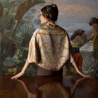 Women's Italian Silk Square Scarf - Tan