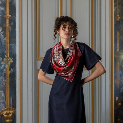 Women's luxury designer handmade red Italian silk scarf