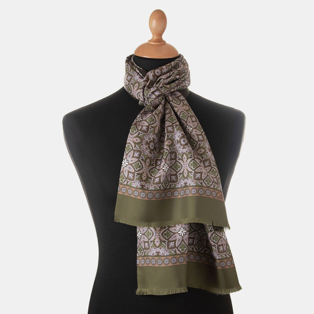 Olive Green Reversible Silk Wool Scarf -  Made in Italy