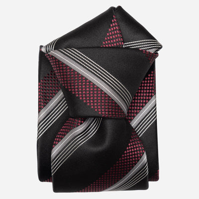 Black and Burgundy Striped Italian Silk Tie