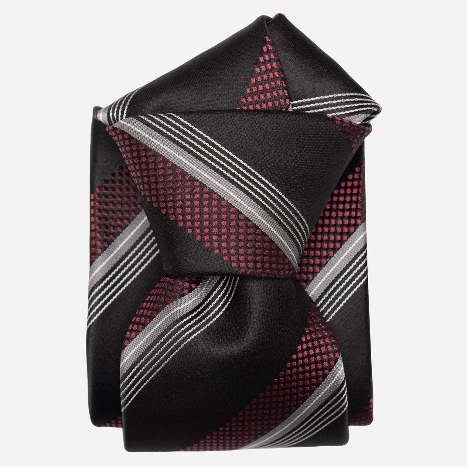 Black and Burgundy Striped Italian Silk Tie