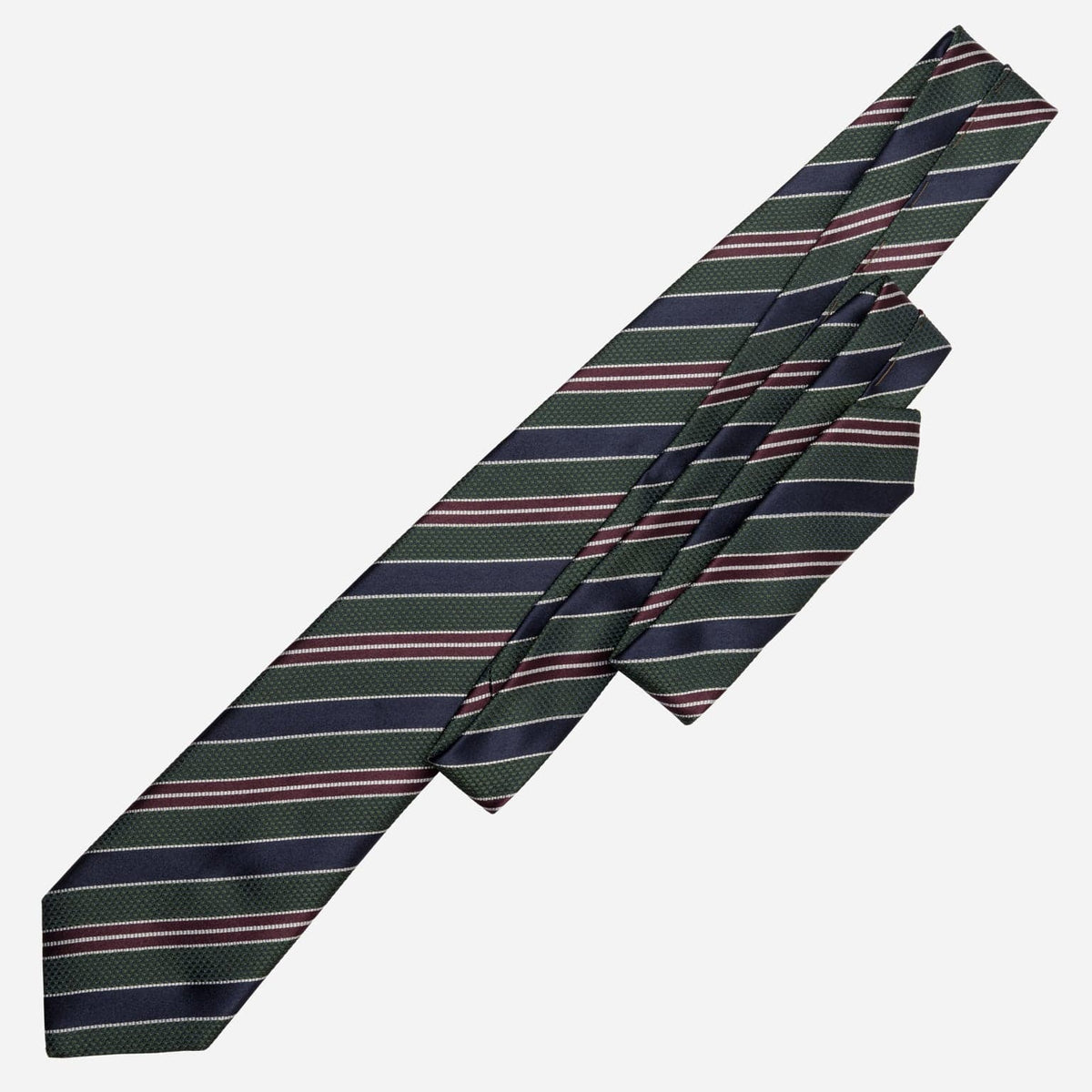 Green and Navy Stripe Italian Silk Handmade Tie