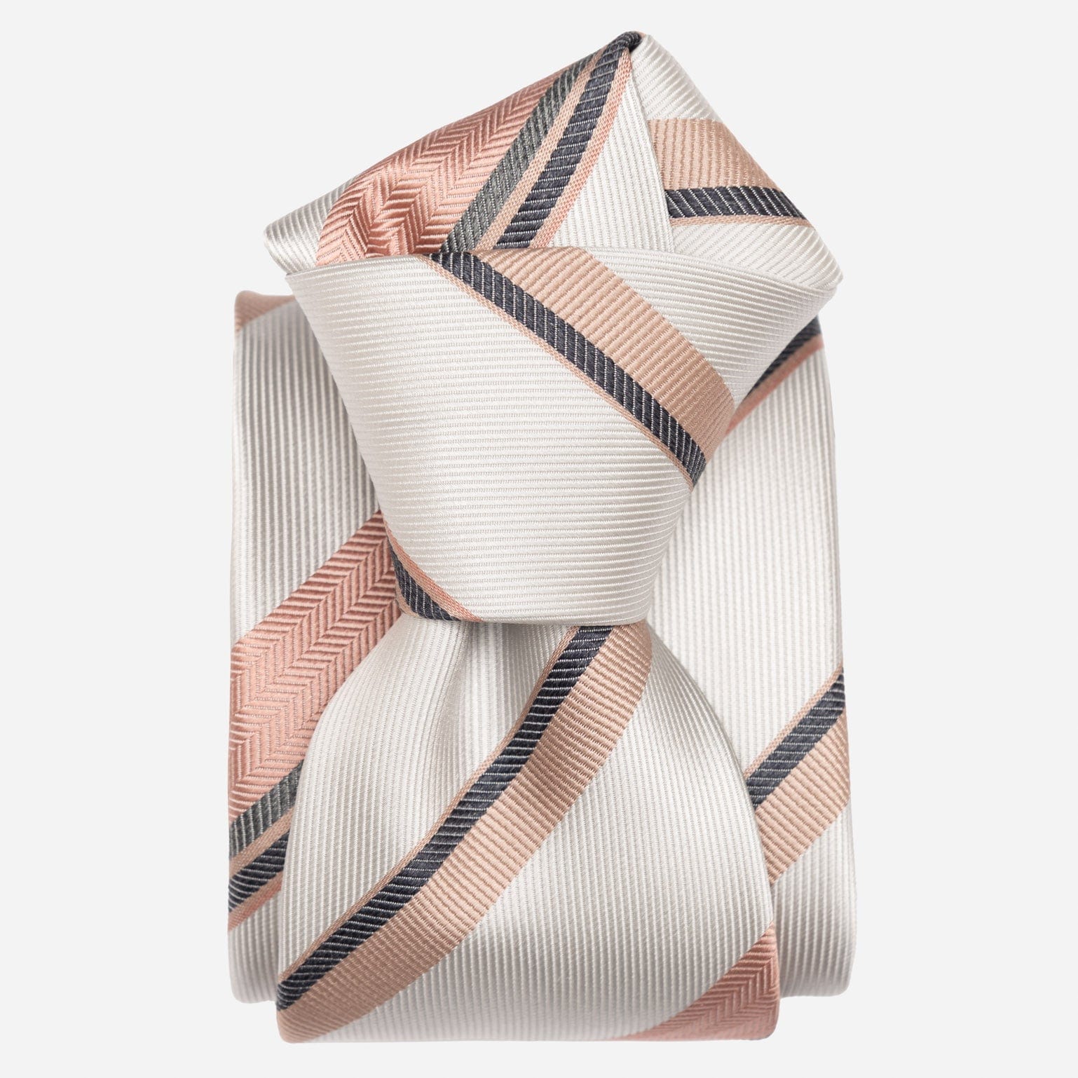 Designer Striped Silk Tie - Blush & Grey