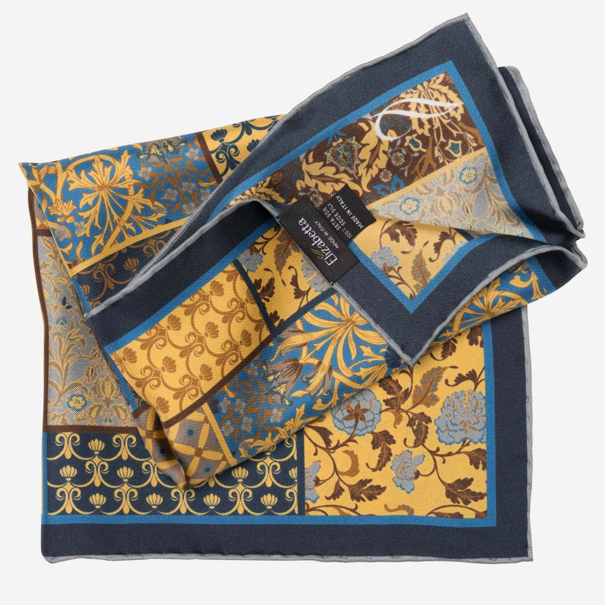 Yellow and Blue Italian Silk Pocket Square