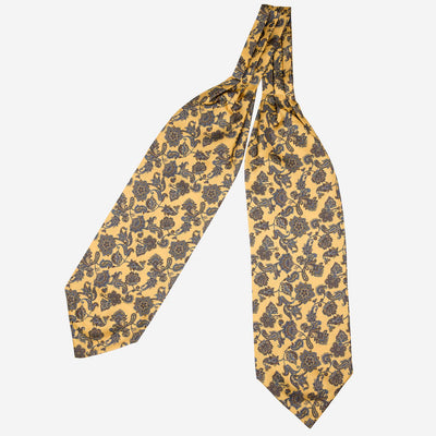 Yellow Paisley Floral talian Silk Ascot Tie
