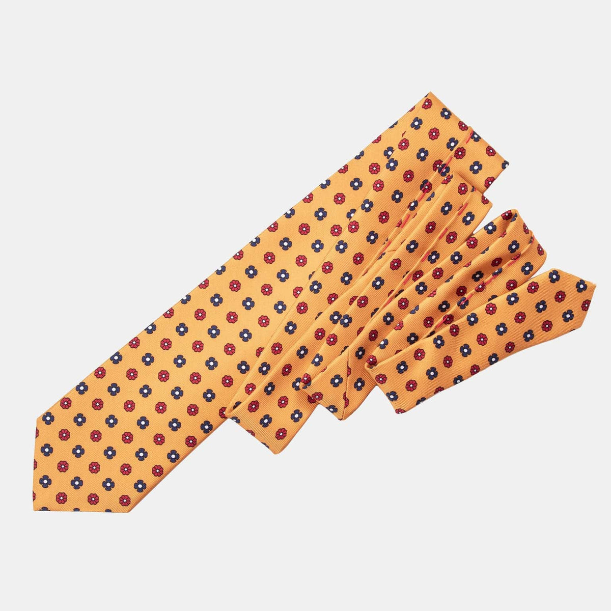 Handmade Italian Extra Long Tangerine Printed Silk Tie