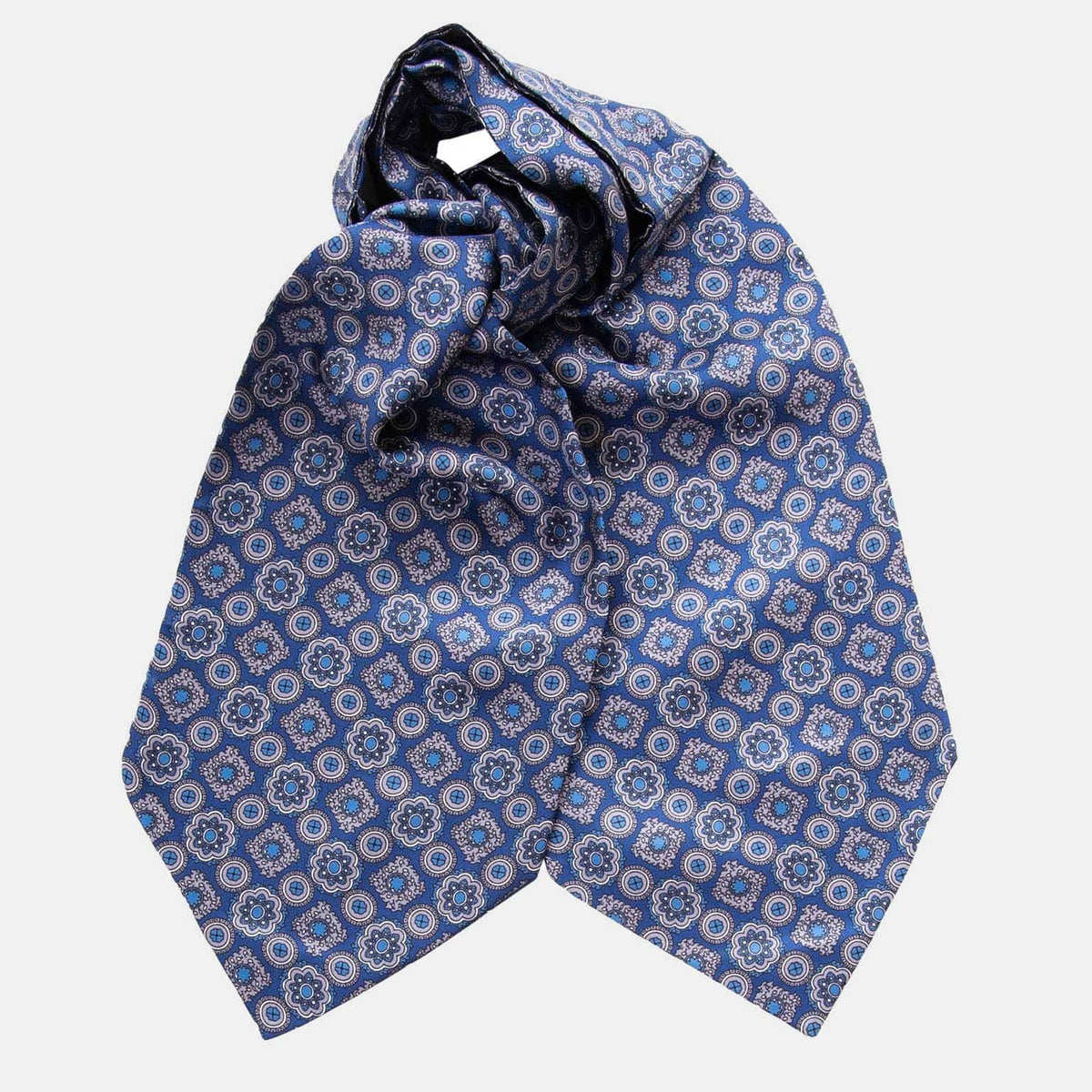 Blue Silk Ascot Tie - Medallion Print