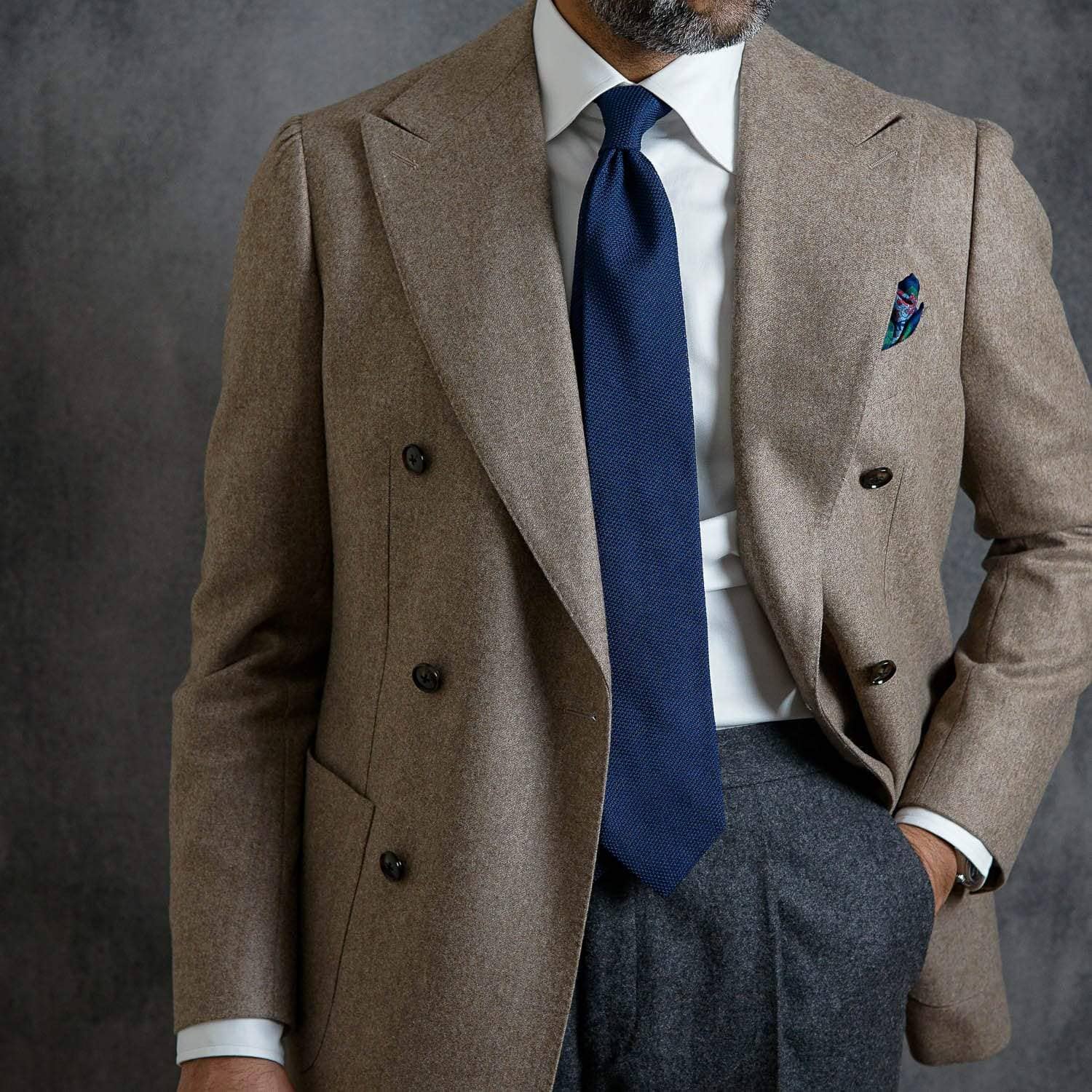 Mens Navy Silk Grenadine Tie - 100% Made in Italy