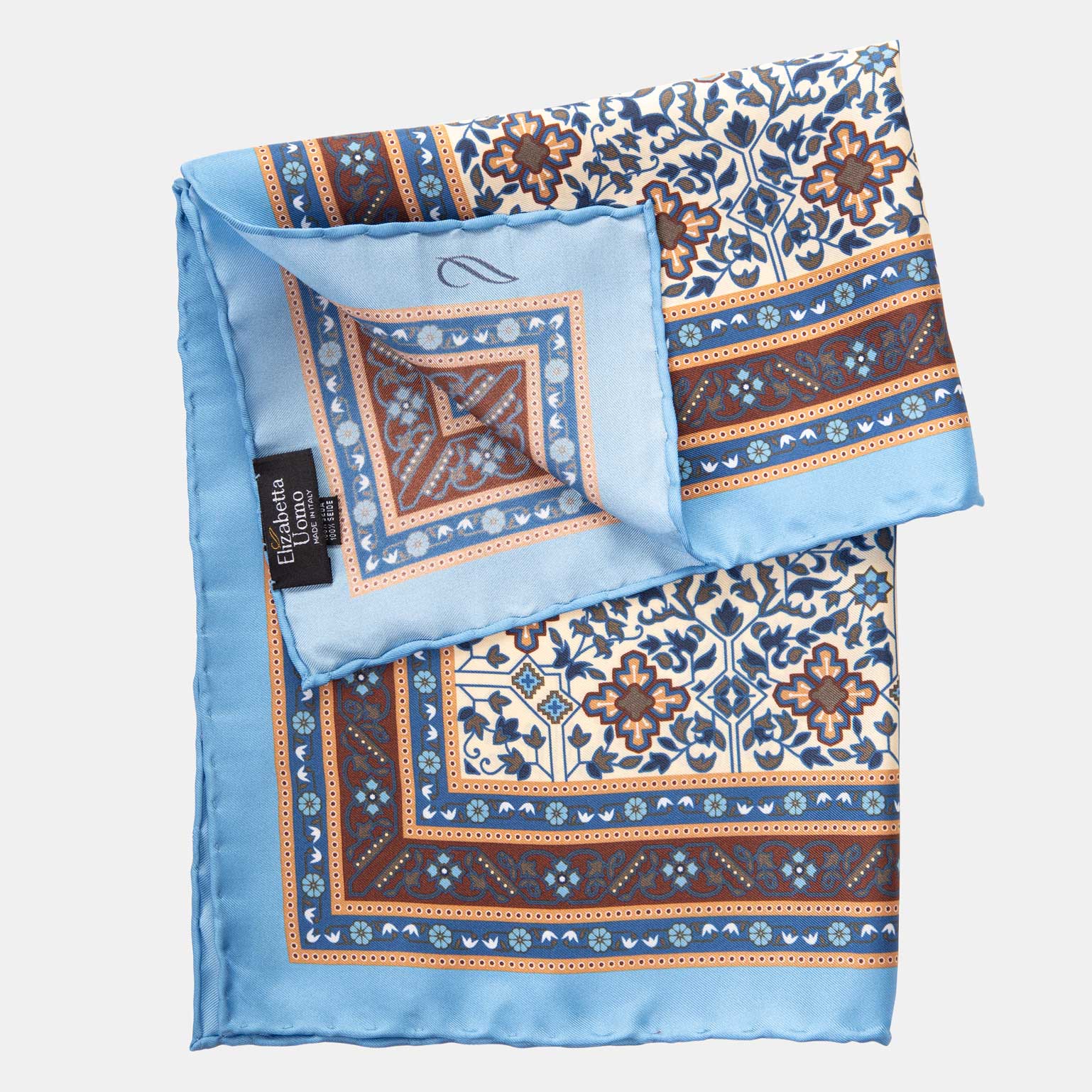 Sky Blue Large Silk Hand Rolled Pocket Square - Elizabetta