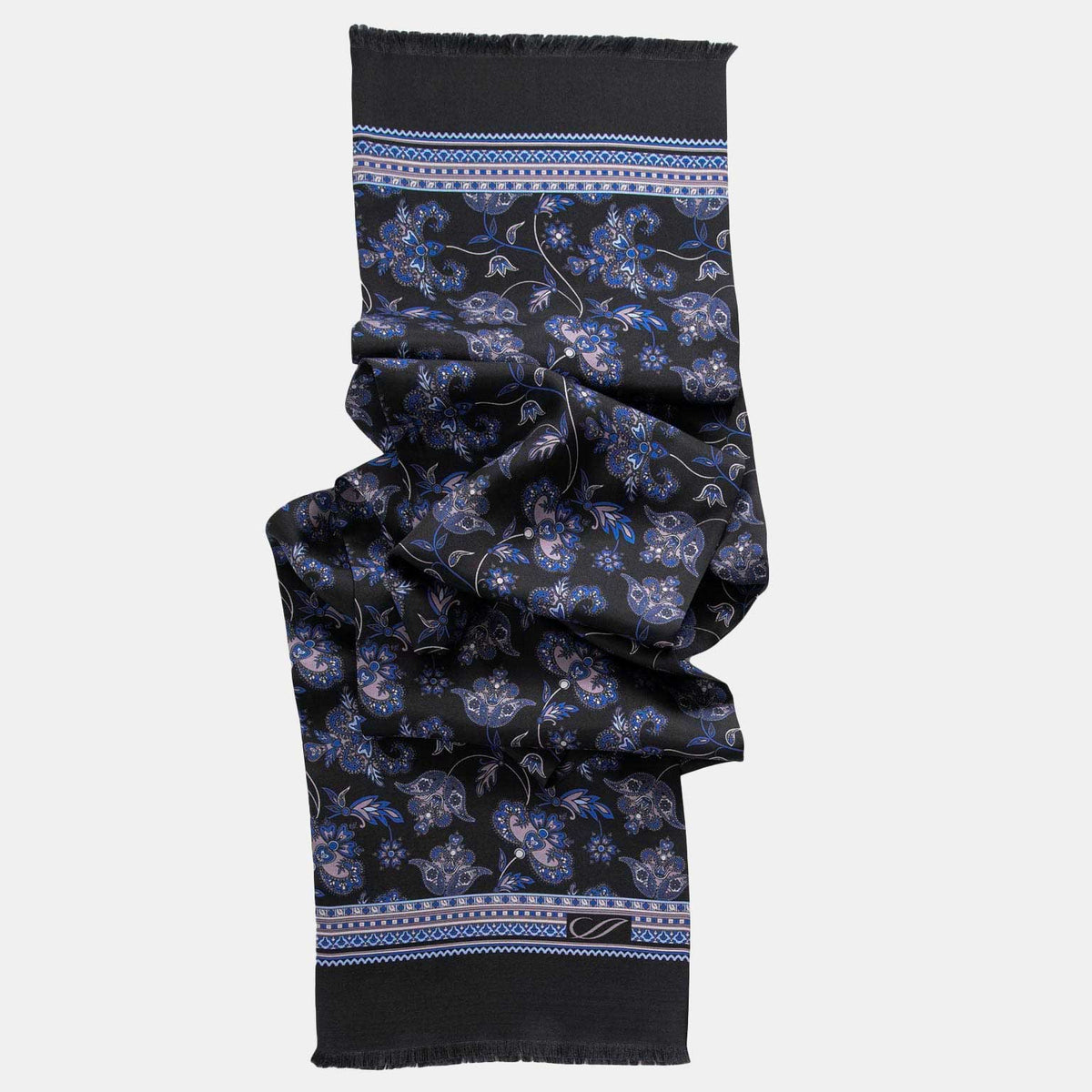 Mens Black &amp; Blue Italian Silk Dress Scarf