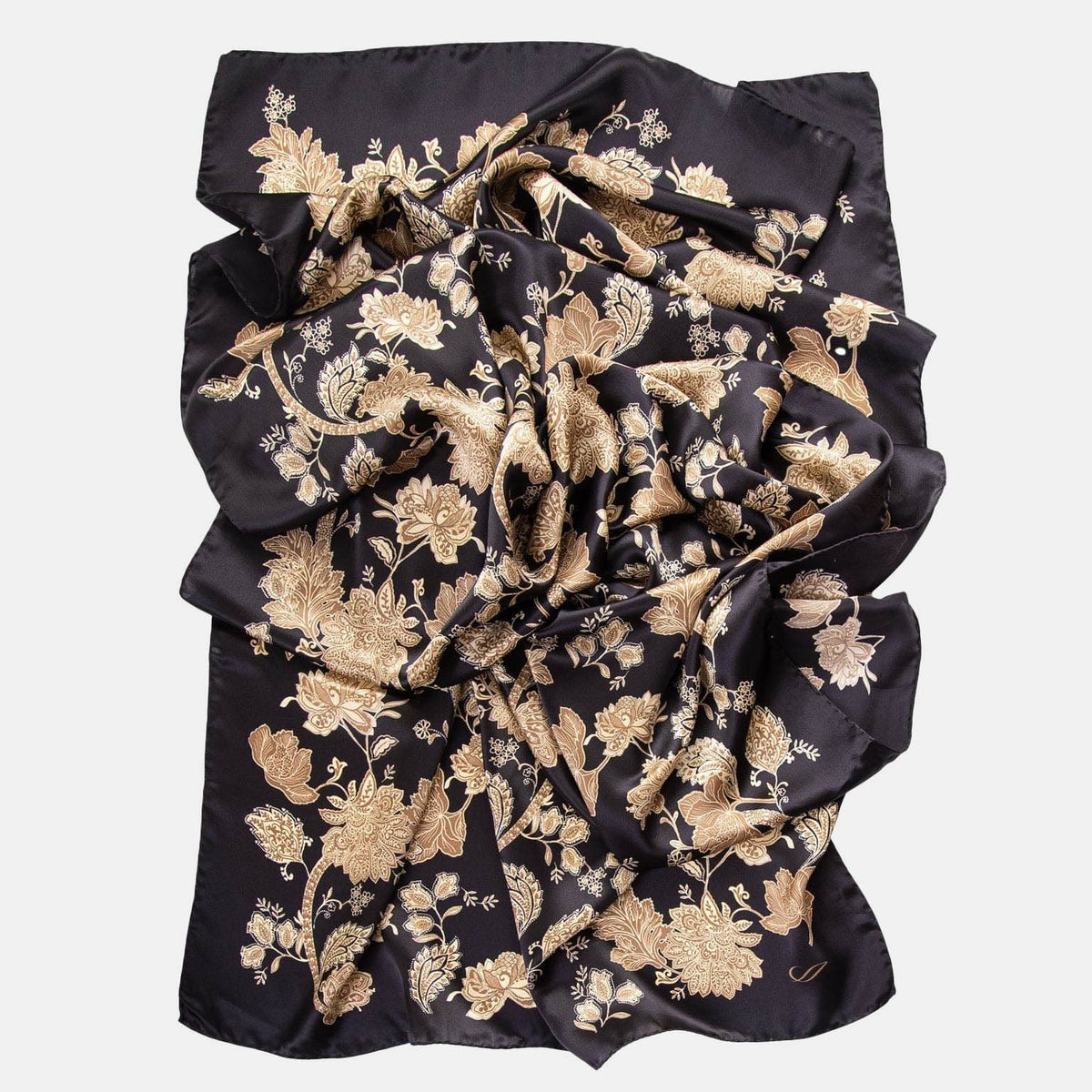 Italian Silk Satin Evening shawl - Black &amp; Gold