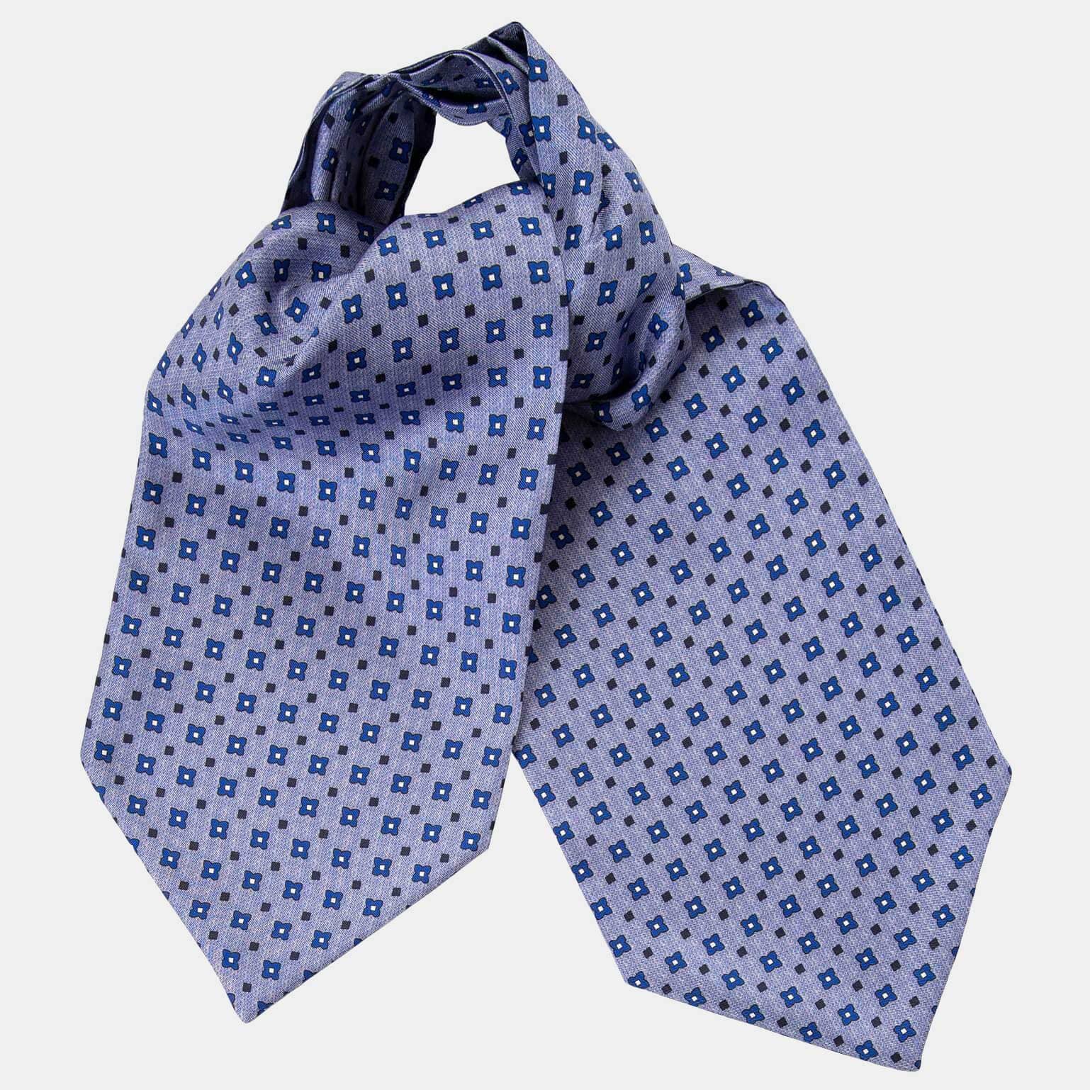 Blue Silk Cravat - Ascot - Handmade in Como Italy