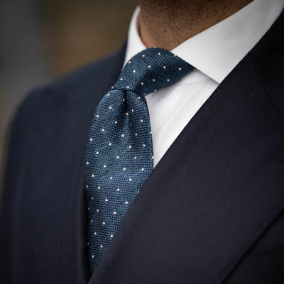 Handmade Blue Grenadine Silk Polka Dot Tie 