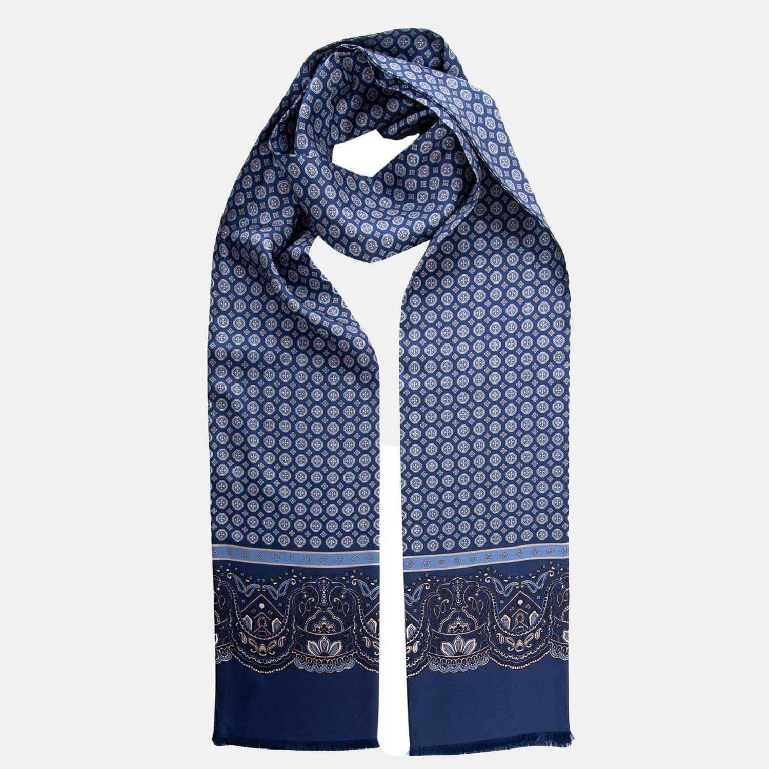 Mens Silk Dress Scarf - Blue - 100% Made in Italy