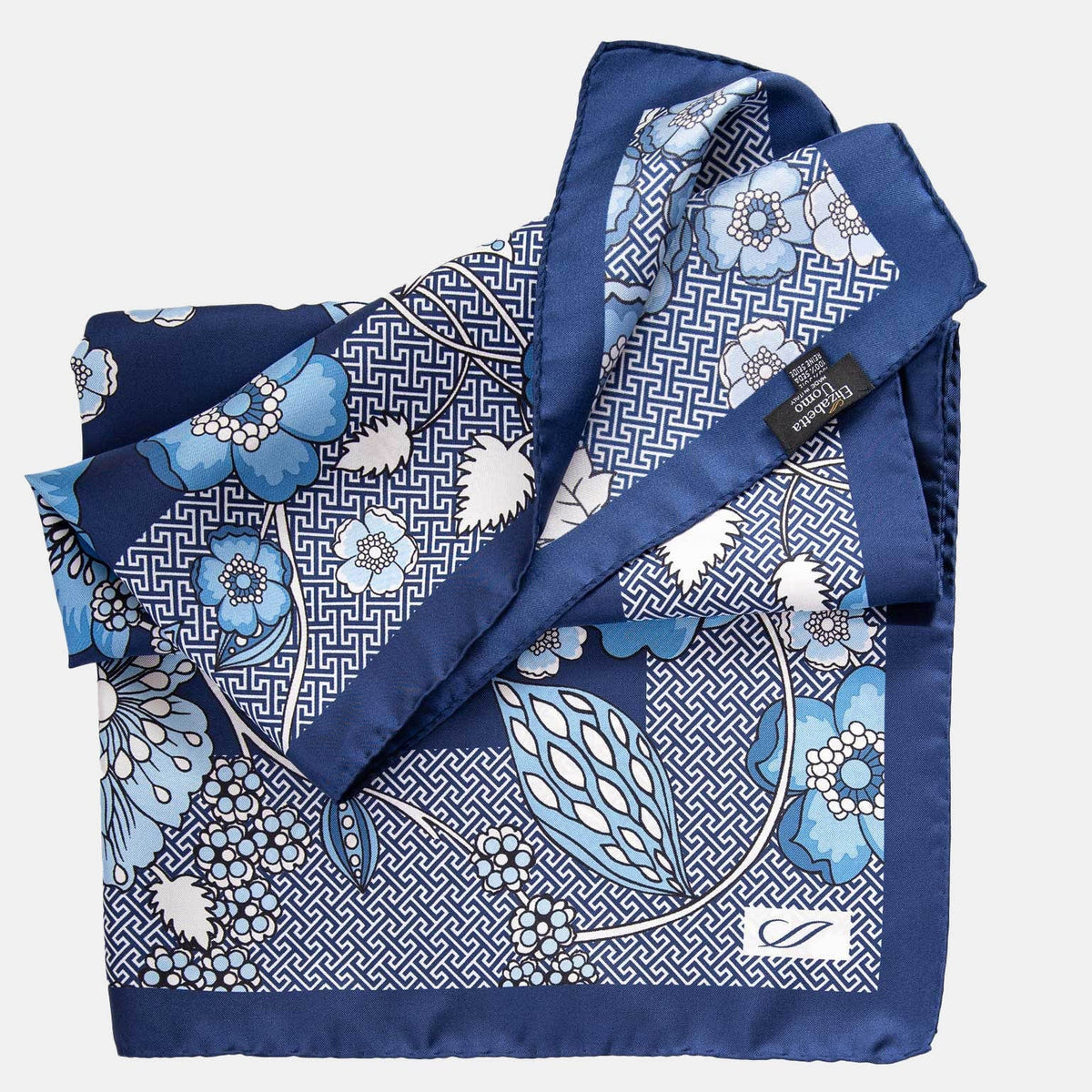 Blue Silk Neckerchief - Floral Print Made in Italy
